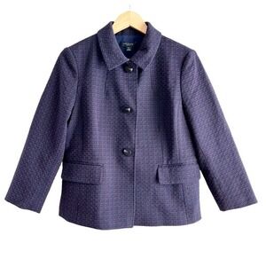 Ann‎ Taylor Textured Cotton Blend Blazer Three Buttons in Navy Blue, Size 12P